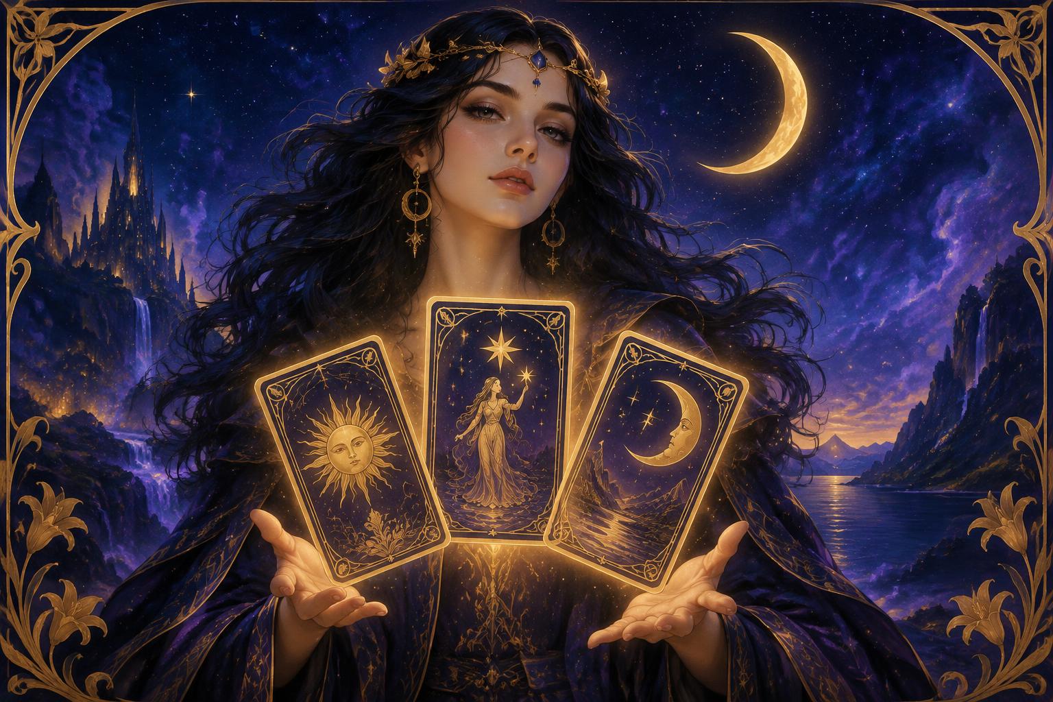 Cartas de tarô sob a lua